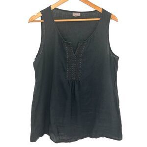 J.Jill embellished 100% linen sleeveless charcoal washed black top size large